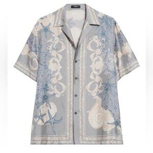New Authentic Versace Gray and Blue Short Sleeve Shirt size 54